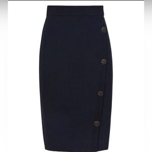 Reiss Lanie Button Detail Skirt pencil bodycon slit stretchy high waist navy 2